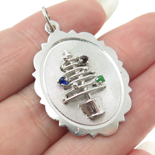 TOWN & COUNTRY 925 Sterling Silver Vintage Multi-Glass Christmas Tree Pendant