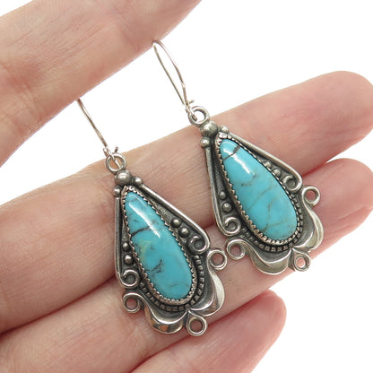 Old Pawn 925 Sterling Silver Vintage Southwestern Turquoise Gem Tribal Earrings