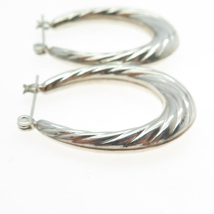 925 Sterling Silver Modernist Twisted Puffy Hoop Earrings