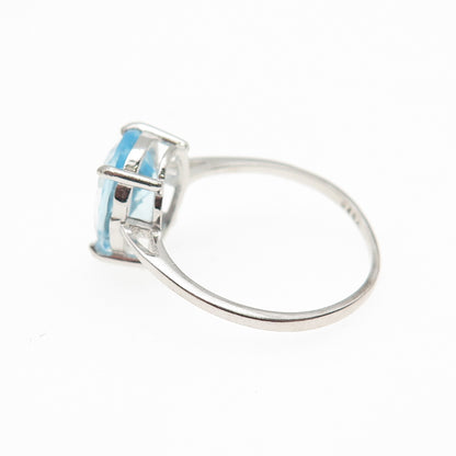 925 Sterling Silver Real Oval-Cut Blue Topaz Ring Size 7.25