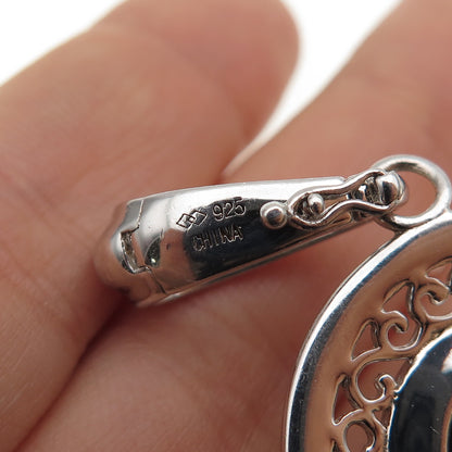 925 Sterling Silver Vintage Real Black Onyx Beaded Ornate Pendant