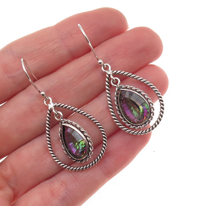 925 Sterling Silver Real Pear-Cut Mystic Quartz Oxidized Dangle Earrings