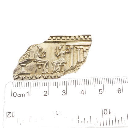 835 Silver Gold Plated Vintage Roman Frieze Pin Brooch