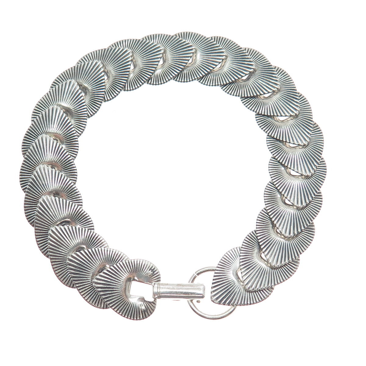 JEWELART 925 Sterling Silver Antique Art Deco Heart Overlap Link Bracelet 7"