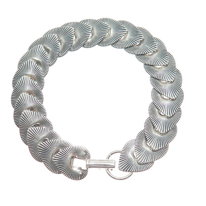 JEWELART 925 Sterling Silver Antique Art Deco Heart Overlap Link Bracelet 7"