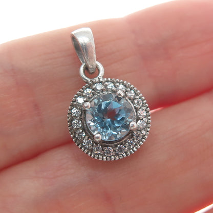 CHAPAL ZENRAY 925 Sterling Silver Real Blue Topaz & C Z Minimalist Charm Pendant