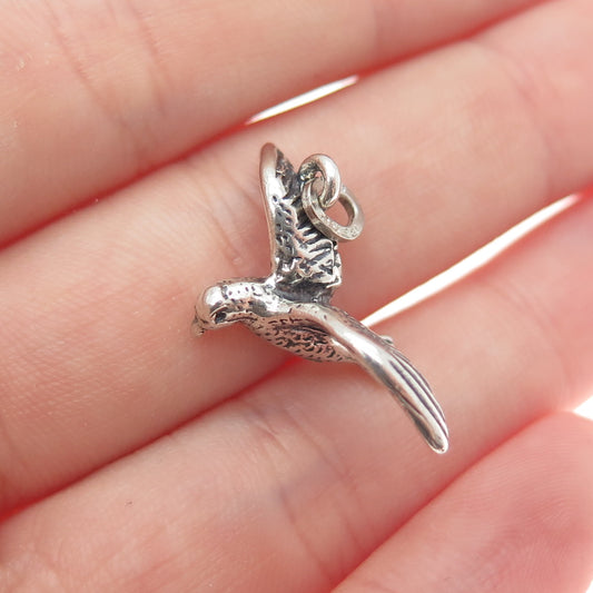 BEAU 925 Sterling Silver Vintage Seagull Oxidized Minimalist 3D Charm Pendant