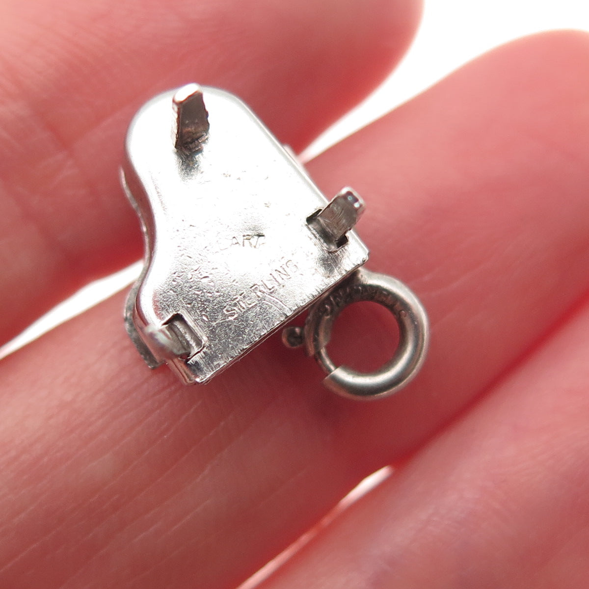 JEWELART Sterling Antique Art Deco Grand Piano Spring Ring Mini Locket Pendant