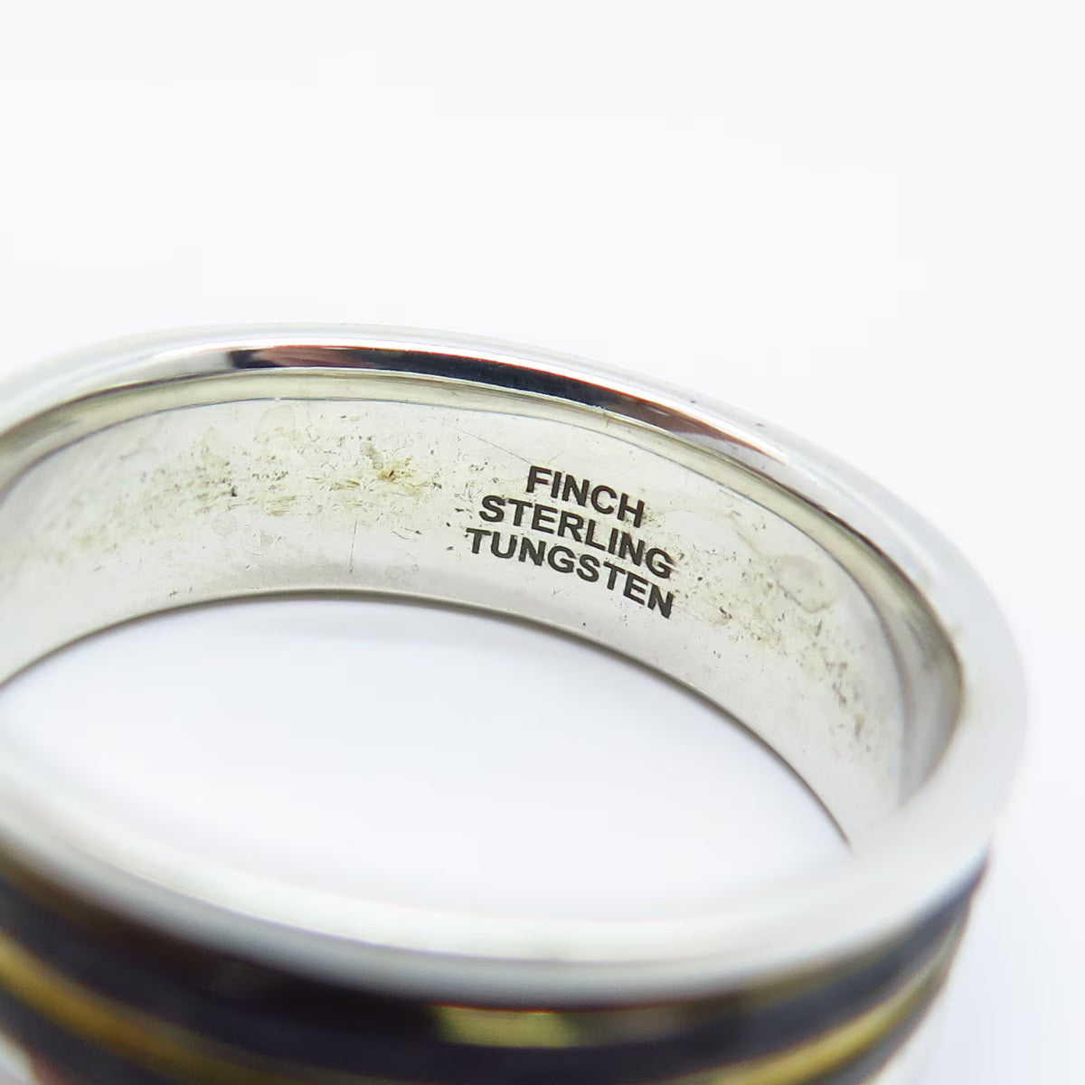 925 Sterling Silver Tungsten 2-Tone Vintage Finch Band Ring Size 11.25
