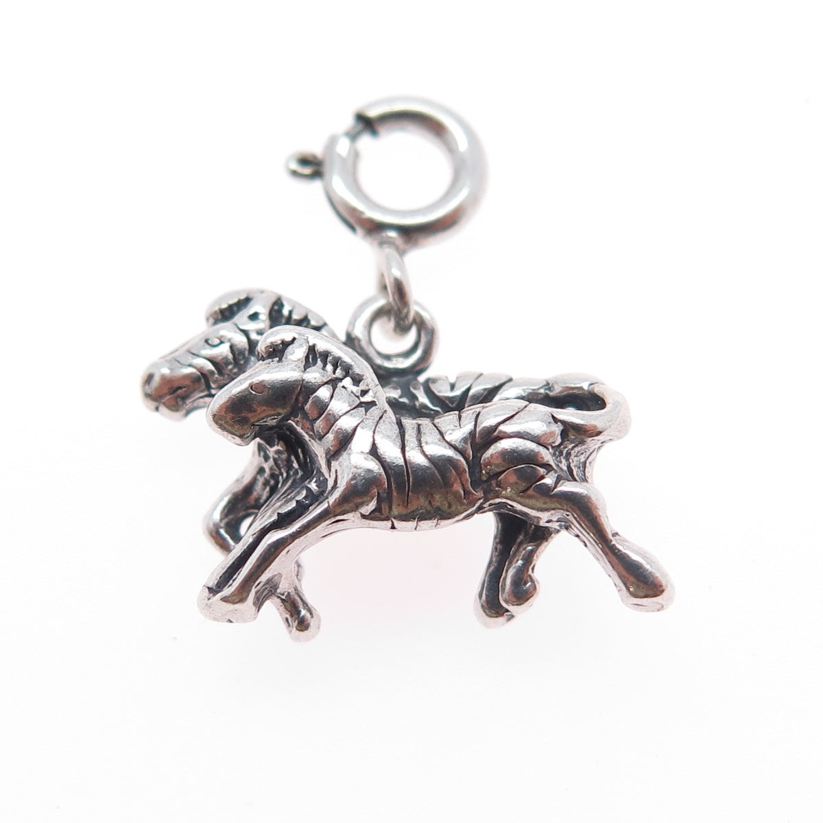 925 Sterling Silver Vintage Zebra Couple Spring Ring Mini Charm Pendant