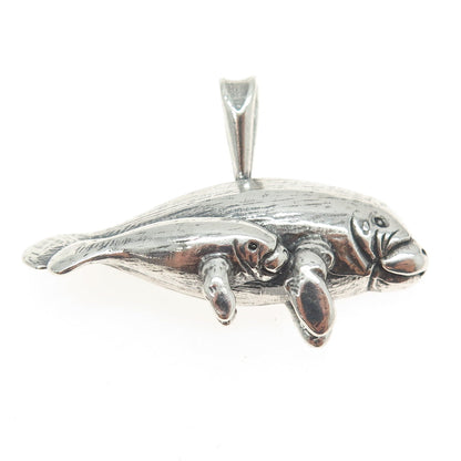 SUN WEST 925 Sterling Silver Vintage Mother & Baby Manatee Pendant