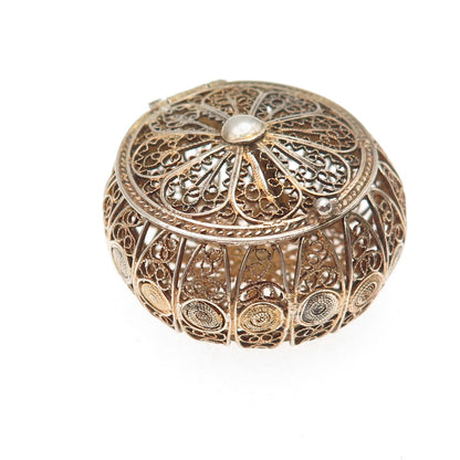 800 Silver Gold Plated Antique Art Deco Filigree Rosary Chain Box