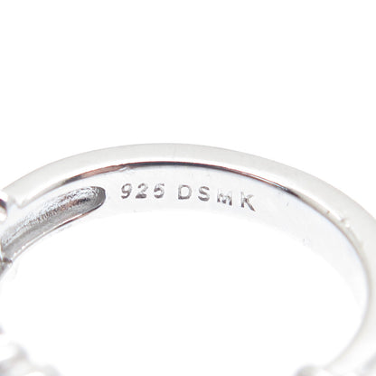 DSMK 925 Sterling Silver Emerald-Cut Shaped C Z Half Eternity Ring Size 7.25