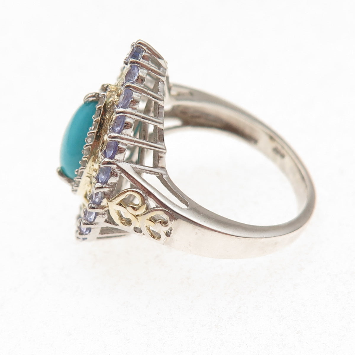 Chuck Clemency 925 Sterling Silver Real Turquoise Tanzanite Topaz Ring Size 8.25