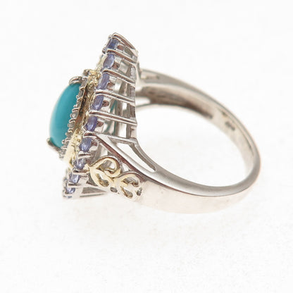 Chuck Clemency 925 Sterling Silver Real Turquoise Tanzanite Topaz Ring Size 8.25
