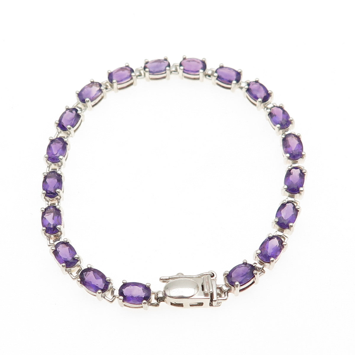 ROSS SIMONS 925 Sterling Silver Real Oval-Cut Amethyst Tennis Link Bracelet 6.5"
