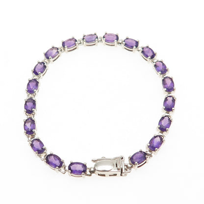 ROSS SIMONS 925 Sterling Silver Real Oval-Cut Amethyst Tennis Link Bracelet 6.5"