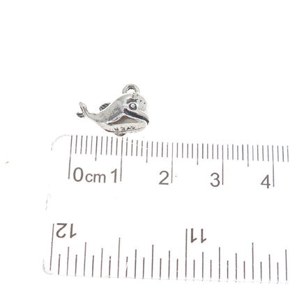 925 Sterling Silver Vintage Baby Whale Oxidized Minimalist 3D Charm Pendant
