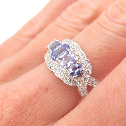 Chuck Clemency 925 Sterling Silver Real Tanzanite & White Topaz Ring Size 8.25