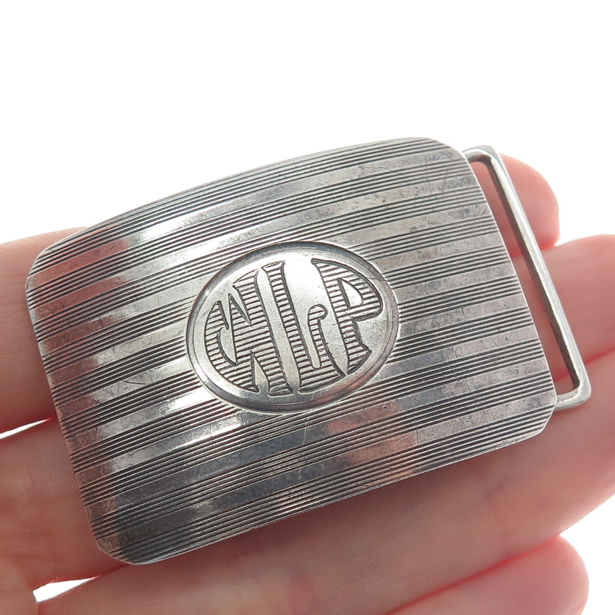 WILLIAM B. KERR 925 Sterling Antique Art Deco WLP Initial Oxidized Belt Buckle