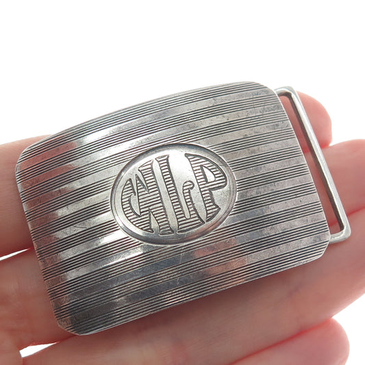WILLIAM B. KERR 925 Sterling Antique Art Deco WLP Initial Oxidized Belt Buckle