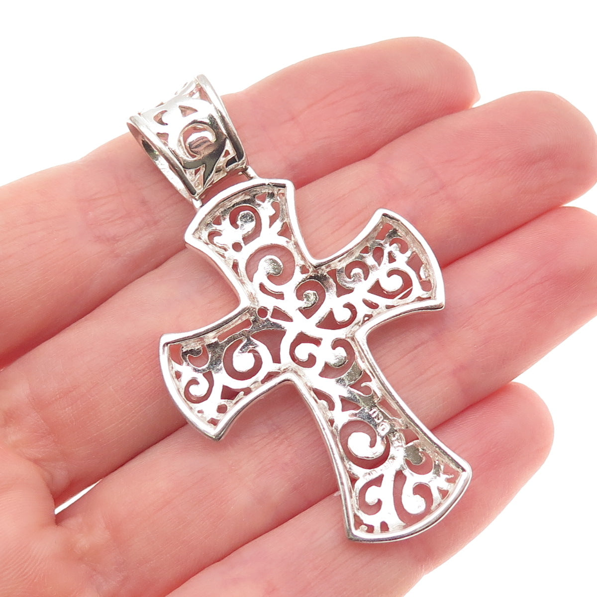 925 Sterling Silver Vintage Modernist Scroll Cross Pendant
