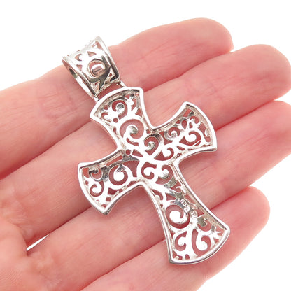 925 Sterling Silver Vintage Modernist Scroll Cross Pendant