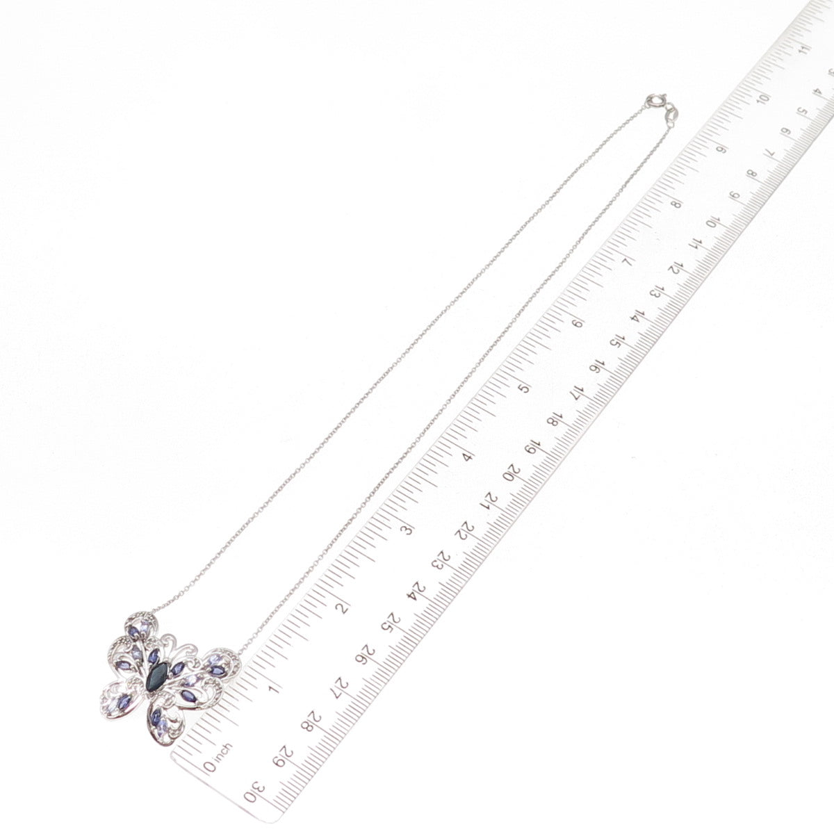 925 Sterling Silver Real Sapphire & Tanzanite Butterfly Cable Chain Necklace 18"