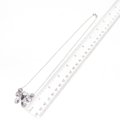925 Sterling Silver Real Sapphire & Tanzanite Butterfly Cable Chain Necklace 18"