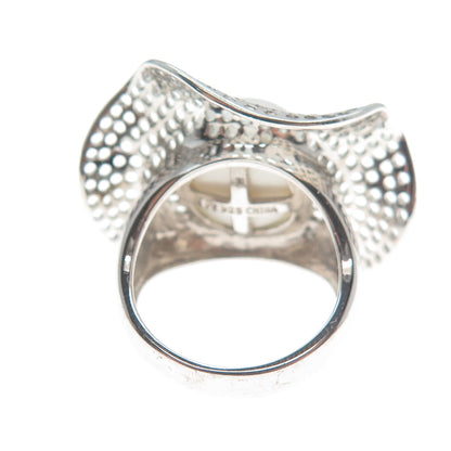 HONORA 925 Sterling Silver Real Pearl Flower Cutout Domed Ring Size 5.25
