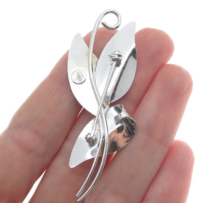 CURTIS CURTMAN 925 Sterling Silver Vintage Real Pearl Modernist Floral Brooch
