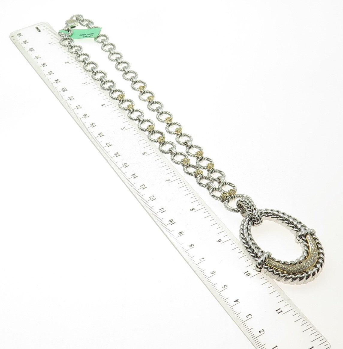DANWAK 18K Gold 925 Sterling 76-Pave Diamonds 0.85ct Crescent Chain Necklace 16"