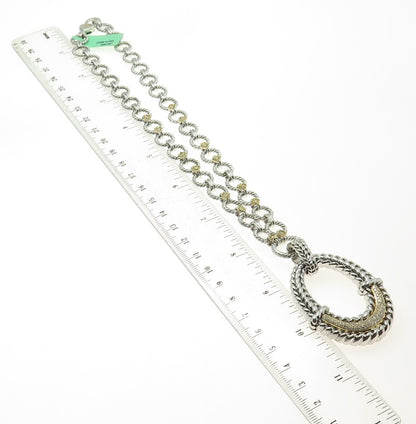 DANWAK 18K Gold 925 Sterling 76-Pave Diamonds 0.85ct Crescent Chain Necklace 16"
