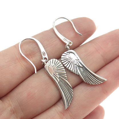 CROWN 925 Sterling Silver Vintage Wing Dangle Earrings