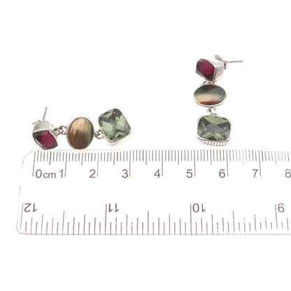 Lori Bonn Sterling Vintage Real Green & Pink Tourmaline Abalone Shell Earrings
