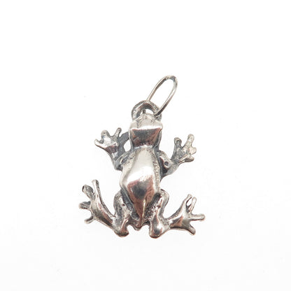 925 Sterling Silver Vintage Frog Good Luck Oxidized 3D Mini Charm Pendant