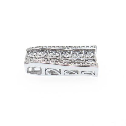 925 Sterling Silver Round-Cut C Z Slide Bar Minimalist Charm Pendant