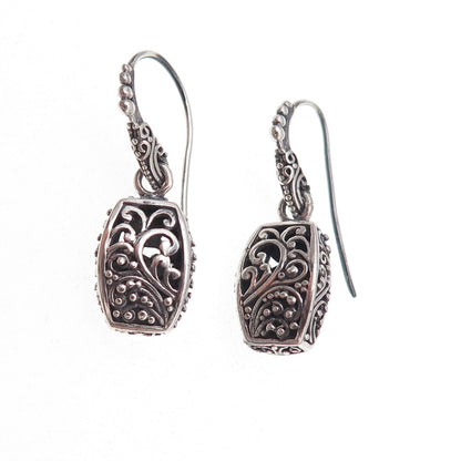 Sarda 925 Sterling Silver Vintage Floral Scroll Oxidized Dangle Earrings