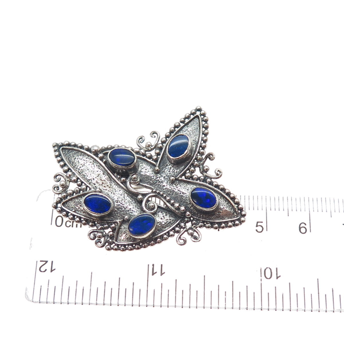 925 Sterling Silver Vintage Real Doublet Abalone Shell Floral Pin Brooch Pendant