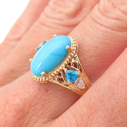 Chuck Clemency Sterling Silver Gold Plated Turquoise Apatite Topaz Ring Size 8.5