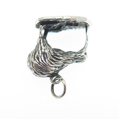 925 Sterling Silver Antique Art Deco Kiwi Bird 3D Charm Pendant