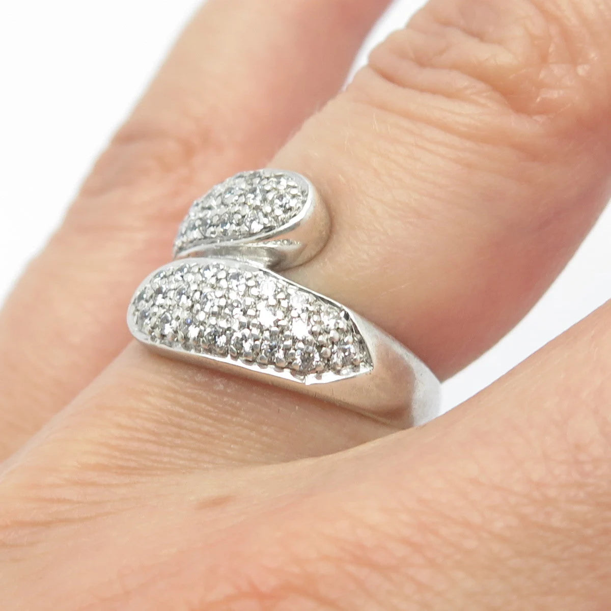 925 Sterling Silver C Z Wide Bypass Ring Size 5