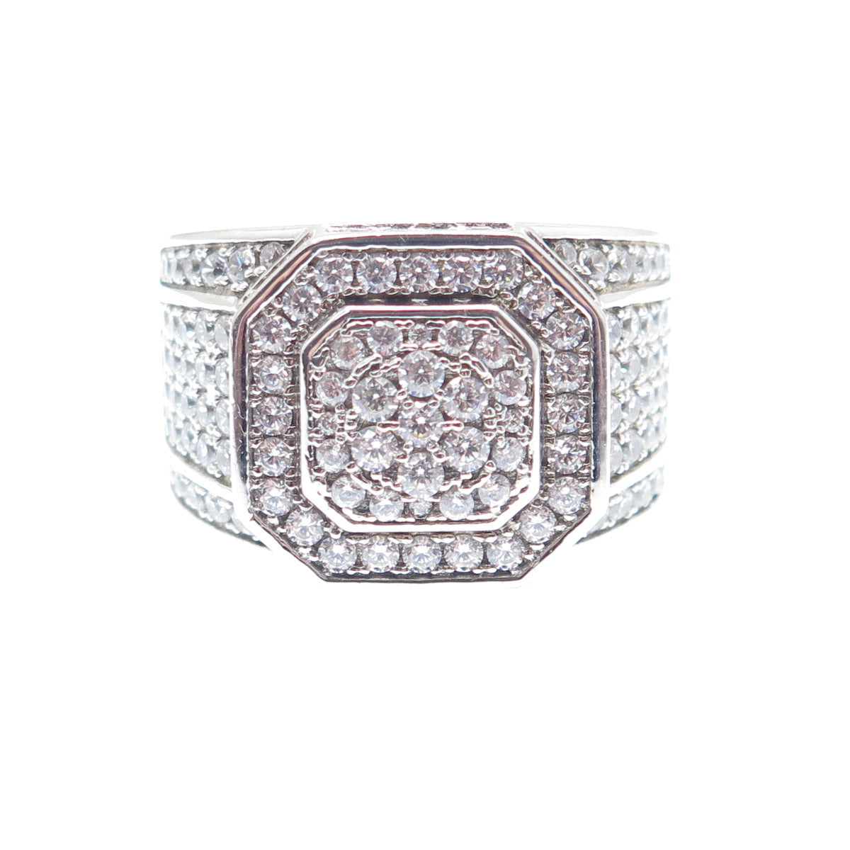 925 Sterling Silver Round-Cut C Z Octagon Ring Size 9.75