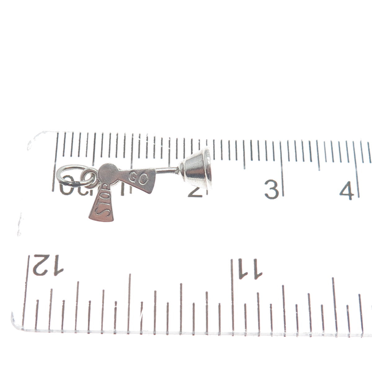 925 Sterling Silver Antique Stop & Go Train Tracks Sign Minimalist 3D Pendant