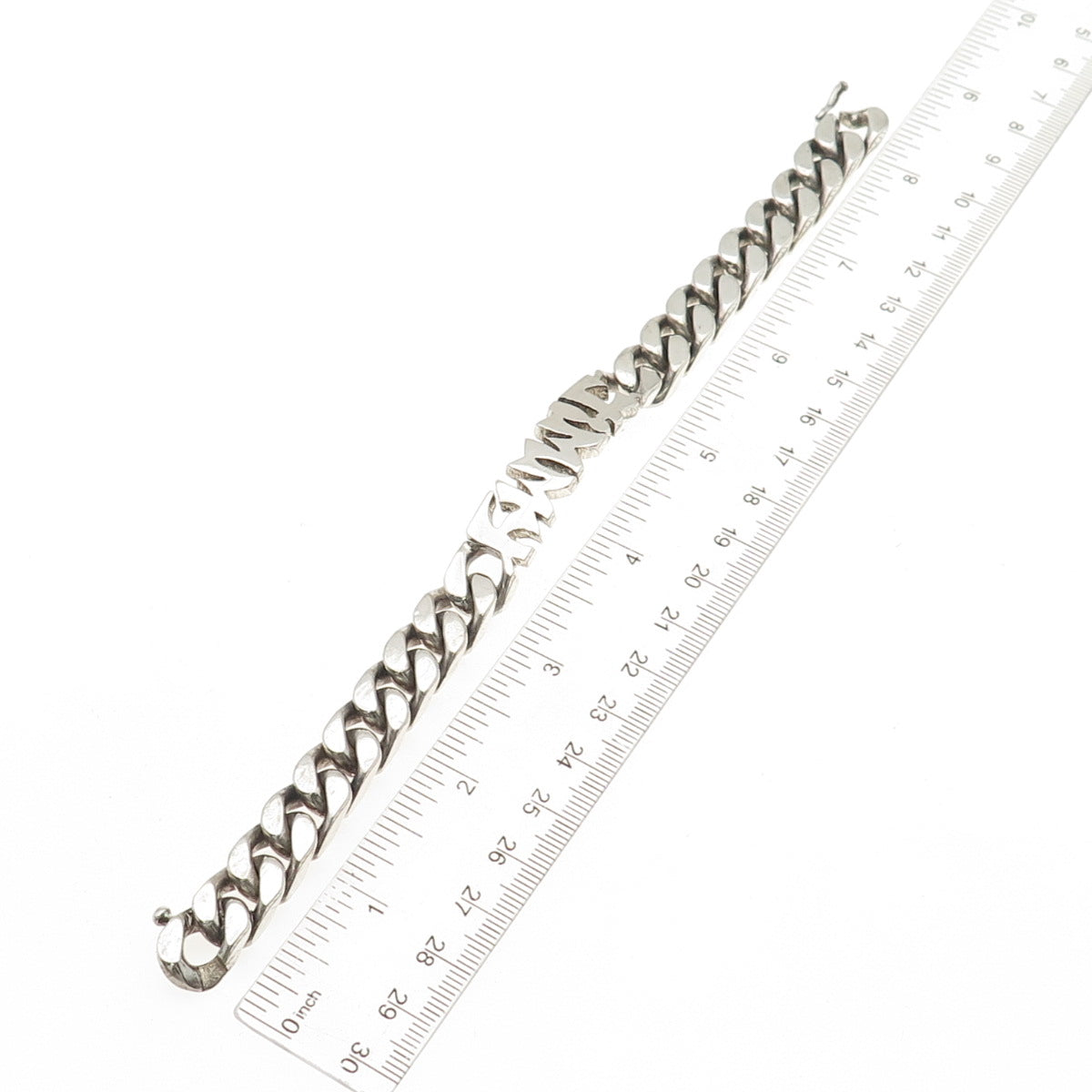 800 Silver Vintage Egypt Jimmy Name Cuban Link Bracelet 7.75"