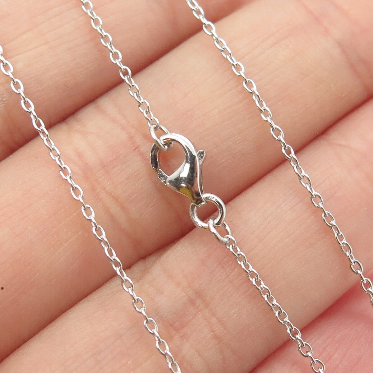 925 Sterling Silver Pave C Z Letter "R" Initial Rolo Chain Necklace 18"