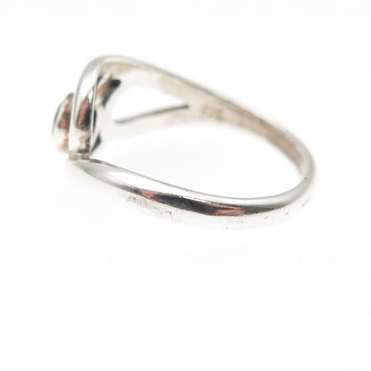 925 Sterling Silver Vintage Real Amethyst Modernist Swirl Ring Size 6.75