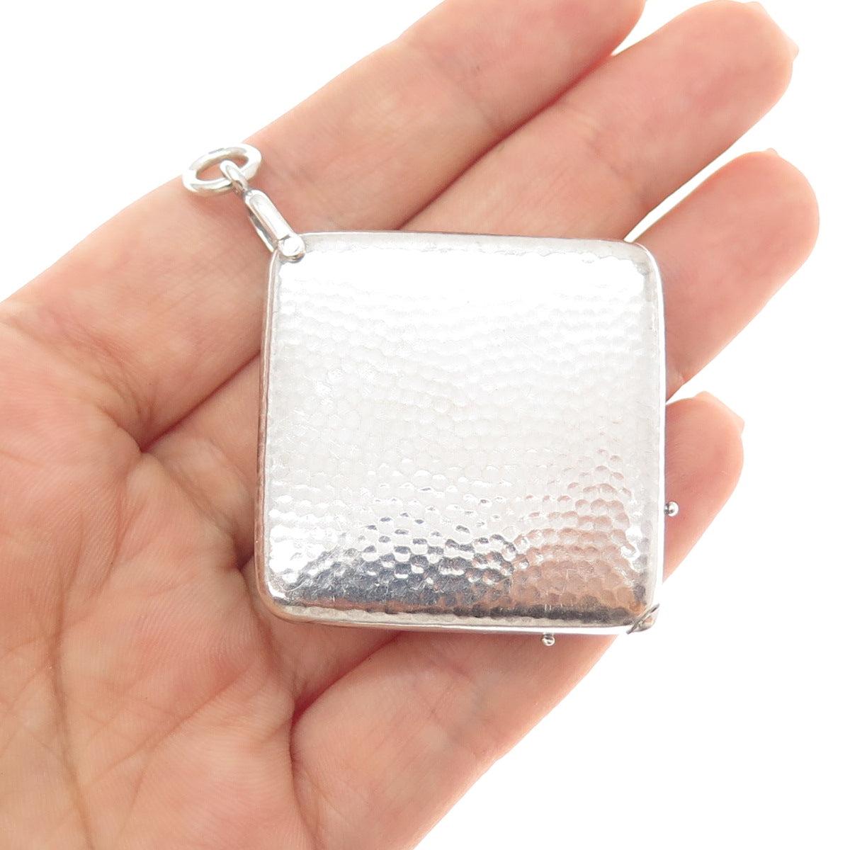 800 Silver Antique Art Deco European Hammered Slide Locket Chatelaine Pendant