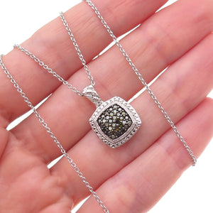 Joseph Schmid 925 Sterling Silver Real Green Diamond Cable Chain Necklace 18"