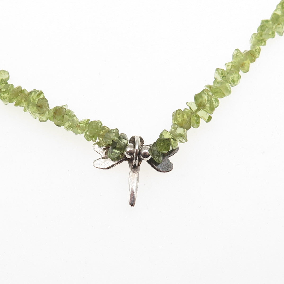 925 Sterling Silver Vintage IS Artisan Real Peridot Dragonfly Chain Necklace 16"